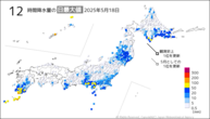 18日の12時間降水量の日最大値の分布図