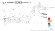 6日の12時間降水量の日最大値の分布図