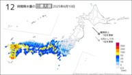 今日の12時間降水量の日最大値の分布図