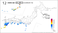 17日の12時間降水量の日最大値の分布図