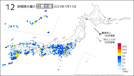 昨日の12時間降水量の日最大値の分布図