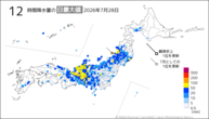 28日の12時間降水量の日最大値の分布図