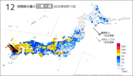 今日の12時間降水量の日最大値の分布図