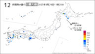 今日の12時間降水量の日最大値の分布図