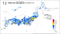 10日の12時間降水量の日最大値の分布図
