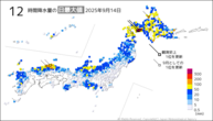 昨日の12時間降水量の日最大値の分布図