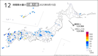 今日の12時間降水量の日最大値の分布図