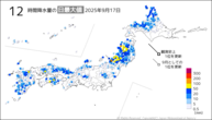 今日の12時間降水量の日最大値の分布図