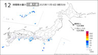 今日の12時間降水量の日最大値の分布図