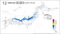 19日の12時間降水量の日最大値の分布図