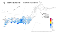 1時間降水量（現在の値）の分布図