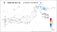 1時間降水量（現在の値）の分布図