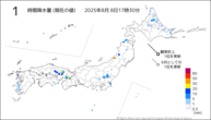 1時間降水量（現在の値）の分布図