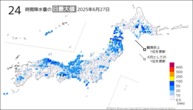 27日の24時間降水量の日最大値の分布図
