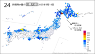 昨日の24時間降水量の日最大値の分布図