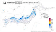 今日の24時間降水量の日最大値の分布図