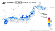今日の48時間降水量の日最大値の分布図