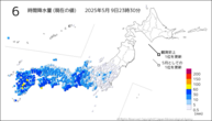 6時間降水量（現在の値）の分布図