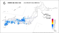 6時間降水量（現在の値）の分布図