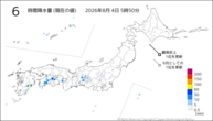 6時間降水量（現在の値）の分布図