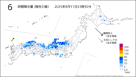 6時間降水量（現在の値）の分布図