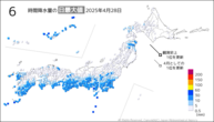 28日の6時間降水量の日最大値の分布図
