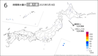 昨日の6時間降水量の日最大値の分布図