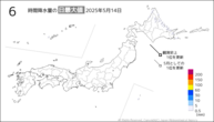 昨日の6時間降水量の日最大値の分布図