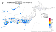 昨日の6時間降水量の日最大値の分布図