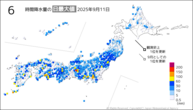 10日の6時間降水量の日最大値の分布図
