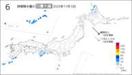 昨日の6時間降水量の日最大値の分布図