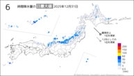31日の6時間降水量の日最大値の分布図