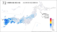 72時間降水量（現在の値）の分布図