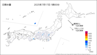 日降水量（現在の値）の分布図