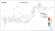5日の日降水量の分布図