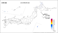 6日の日降水量の分布図