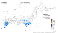 18日の日降水量の分布図
