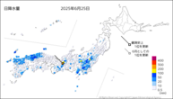 25日の日降水量の分布図