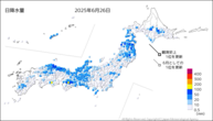 26日の日降水量の分布図
