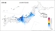 28日の日降水量の分布図
