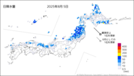 5日の日降水量の分布図