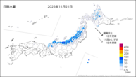 21日の日降水量の分布図