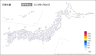 28日の日降水量の分布図