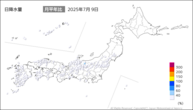 9日の日降水量の分布図
