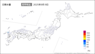 8日の日降水量の分布図
