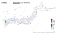 9日の日降水量の分布図