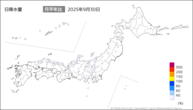 30日の日降水量の分布図