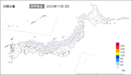 3日の日降水量の分布図
