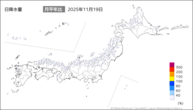 19日の日降水量の分布図