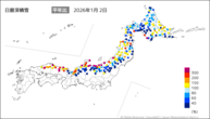 日最深積雪平年比の分布図